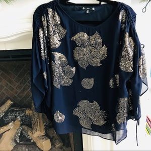 Navy Womens Filtre Chiffon sequin Blouse